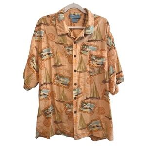 Bermuda Bay Mens Silk Hawaiian Shirt Short Sleeve Beach Sailboat Map Print XXL